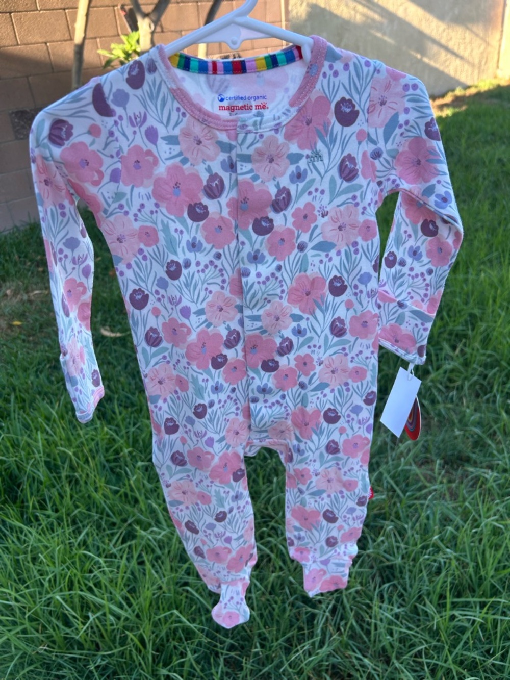 Magnetic Me Pink Floral Organic Cotton Footed One-Piece
